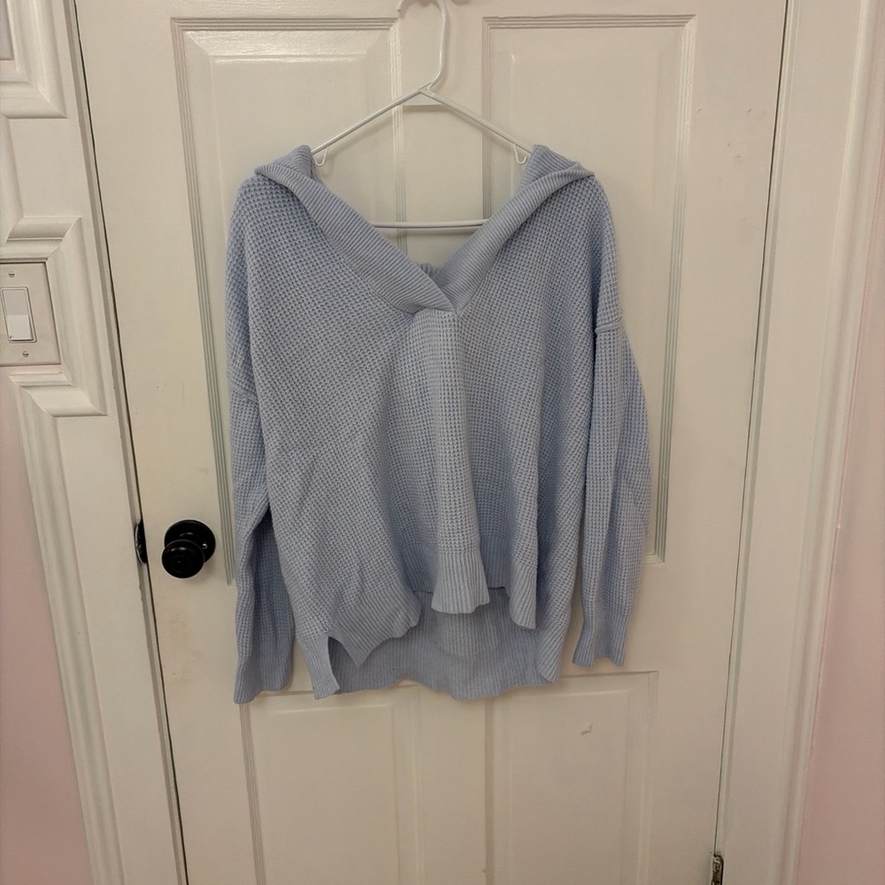 American Eagle Outfitters Light Blue Waffle Knit Hoodie